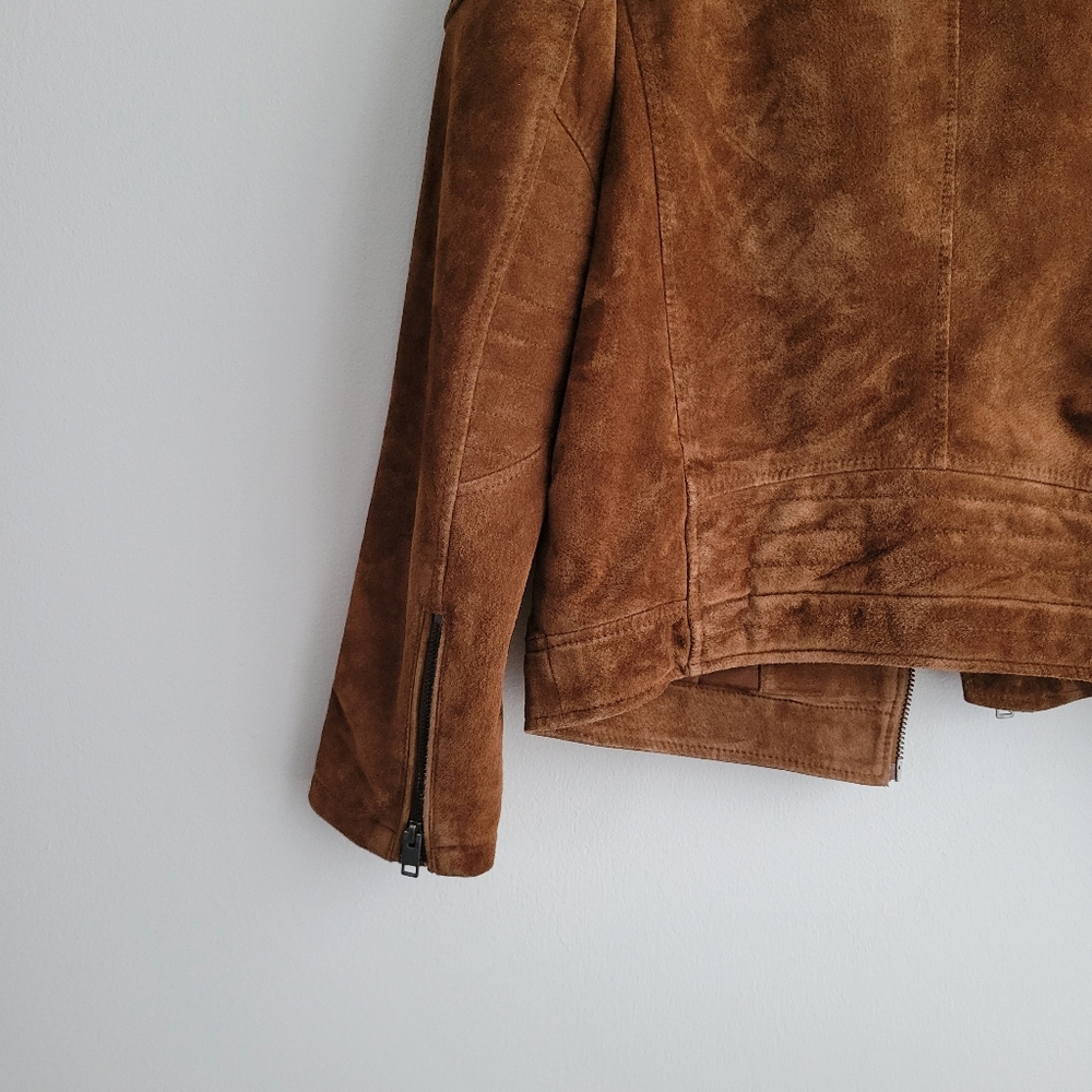 EXPRESS Brown Genuine Suede Peccary Quilted Biker Moto Jacket Unisex - Picture 6 of 6